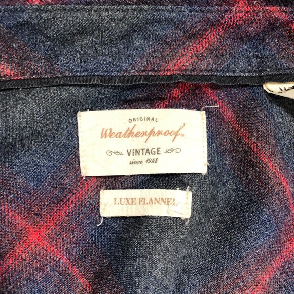 Original Weatherproof Vintage Button Down Mens M Blue Plaid Flannel Pocket Shirt - Picture 4 of 8